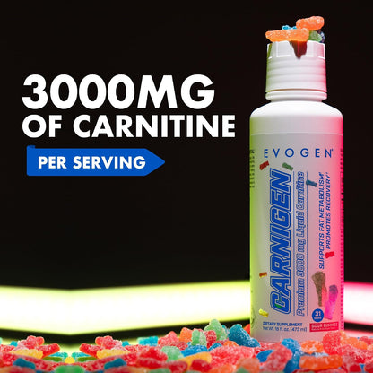 Evogen Carnigen Liquid 3000 | Energy Support | Sour Gummies | 31 Servings