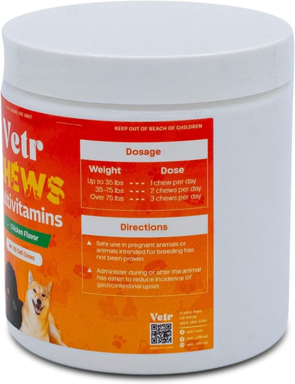 Vetr Dog Multivitamin Treats, 60 Chews Chicken Flavor, Daily Pet Dog Vitamins and Supplements with Glucosamine, Chondroitin, & Probiotics, Hip & Joint, Immune Support, & Digestive Care