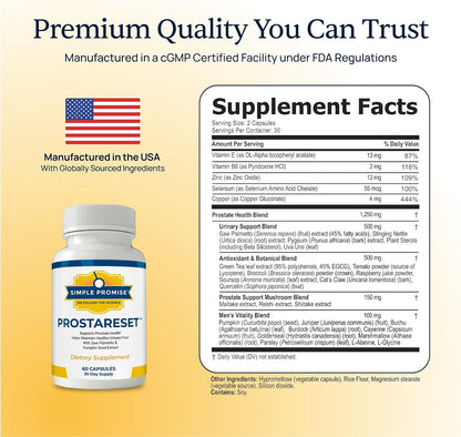 ProstaReset - Prostate Supplement for Men - Saw Palmetto and Pygeum Bark | Daily Prostate Formula, Urinary Flow Support, With Beta-Sitosterol and Zinc, One Capsule Daily, 30 Day Supply