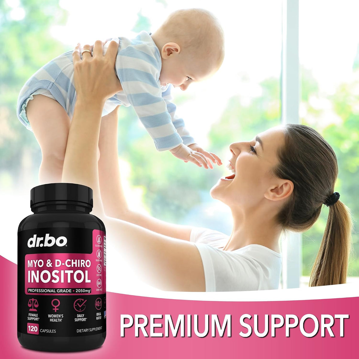 Myo-Inositol & D-Chiro Inositol Supplement Capsules - 40:1 Ratio Inositol Supplement for Women 2050mg with Vitamin B8 Pills - Natural Supplements for Female Women Support & Womens Health 120 Capsules