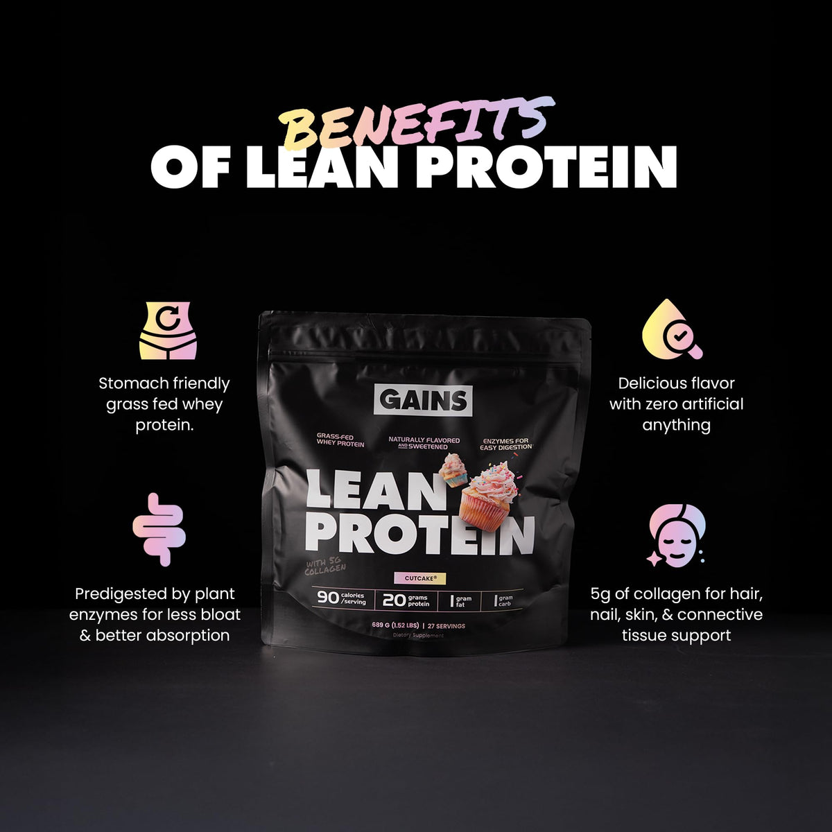 Gains in Bulk Lean Protein Powder with 20g Protein, Strawberry, 27 Servings