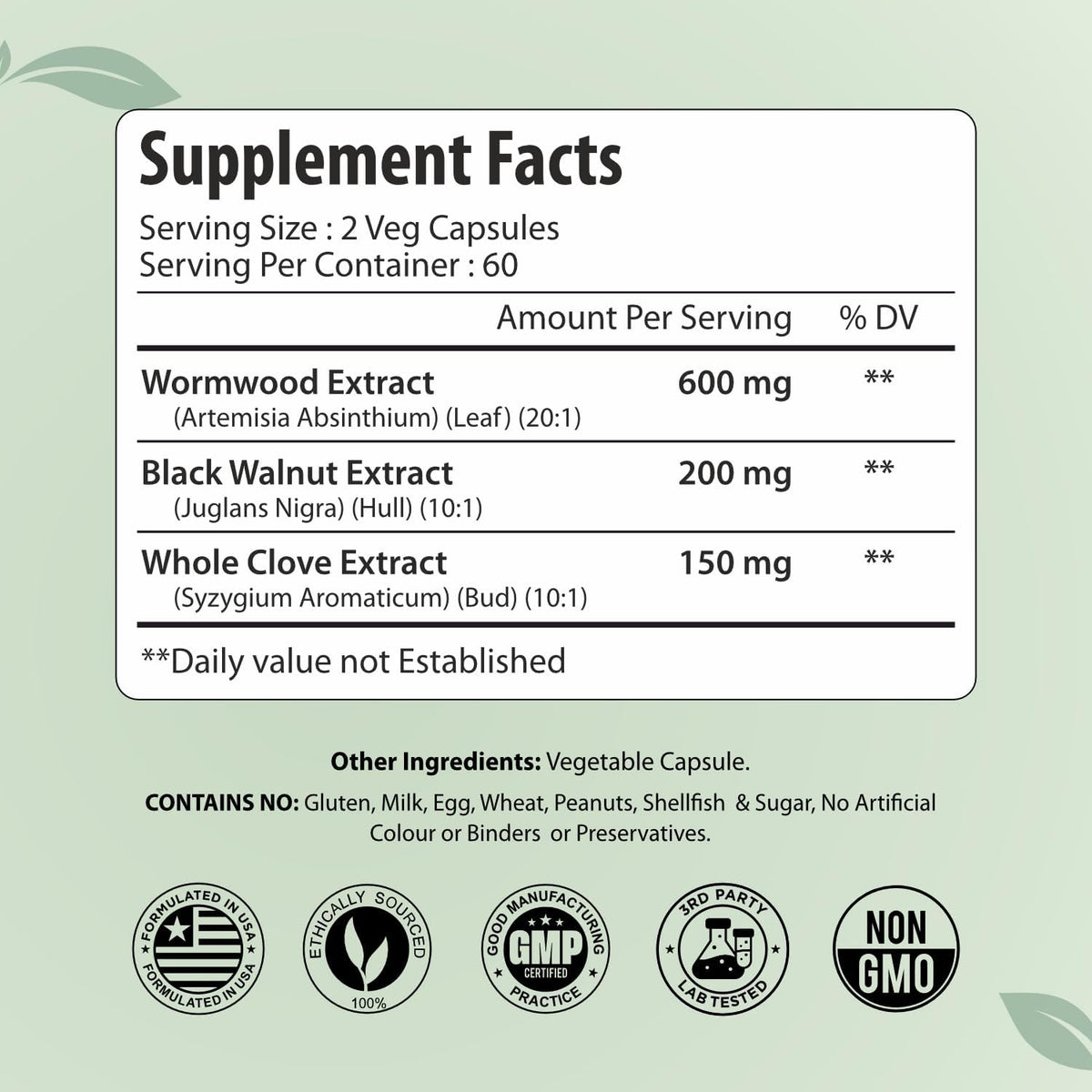 Wormwood Complex with Black Walnut & Clove, 3-in-1 Herbal Blend, Sweet Wormwood Extract Capsules, 120 Vegan Capsules, 2 Month Supply, Non-GMO & Gluten Free Supplement
