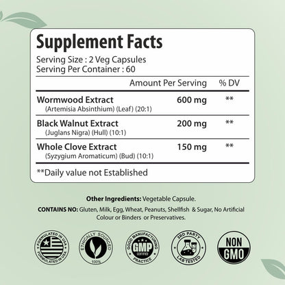 Wormwood Complex with Black Walnut & Clove, 3-in-1 Herbal Blend, Sweet Wormwood Extract Capsules, 120 Vegan Capsules, 2 Month Supply, Non-GMO & Gluten Free Supplement