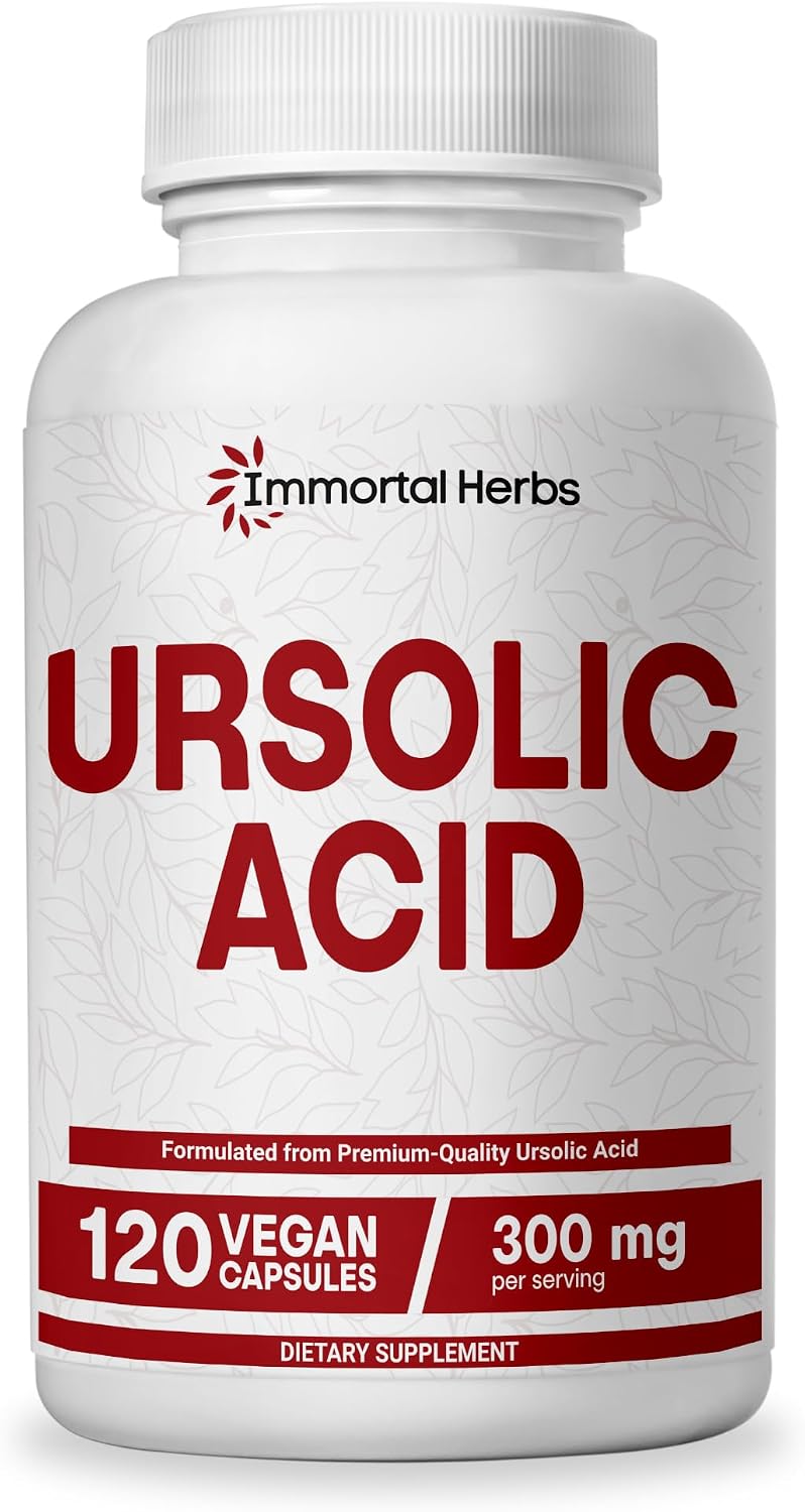 Pure Ursolic Acid Supplement 300mg, 120 Pills, Rosemary Leaf Extract Powder, Non-GMO and Gluten-Free Ursolic Acid Capsules for Women and Men