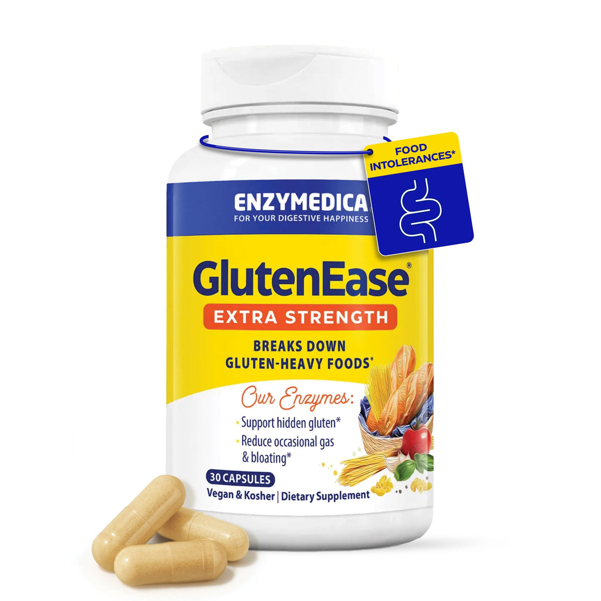 Enzymedica - GlutenEase Extra Strength, Complete Gluten & Casein Formula with Digestive Enzymes + DPP-IV, 30 Capsules