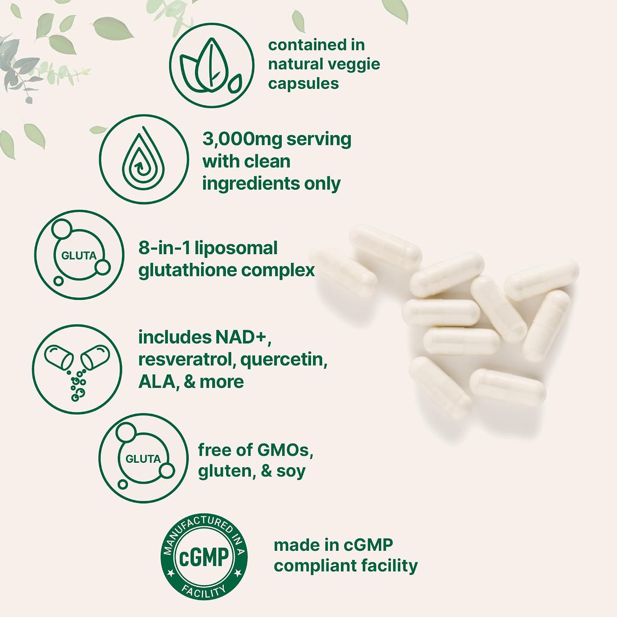 Micro Ingredients Liposomal Reduced Glutathione Complex 3,000mg - 8‑in‑1 Advanced Glutathione Supplement with NAD, Resveratrol, Quercetin, Alpha Lipoic Acid & Vitamin C - 120 Vegetarian Caps