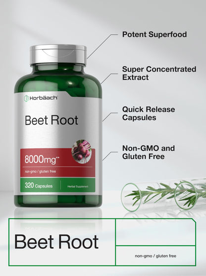 Horbäach Beet Root Powder Capsules | 320 Pills | Non-GMO, Gluten Free Formula | High Potency Herbal Extract Supplement