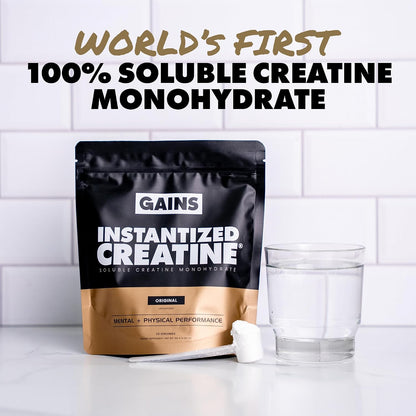 Gains in Bulk Instantized Creatine & No Matter What Pre Workout Powder Bundle, Soluble Creatine Powder, Paraxanthine, Amino Acids & L Theanine, 60 Servings
