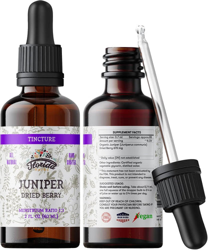 Juniper Tincture Alcohol-Free, Organic Juniper Berry Extract (Juniperus communis) - Non-GMO in Cold-Pressed Organic Vegetable Glycerin - 2 oz