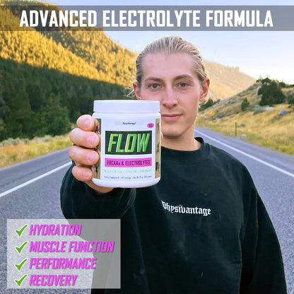 PhysiVantage - Flow Electrolyte Powder with BCAAs - Sugar-Free Hydration & Muscle Recovery Drink Mix – Vegan, Keto-Friendly Electrolytes - Zero Sugar, 40 Servings, Raspberry Lemonade Flavor
