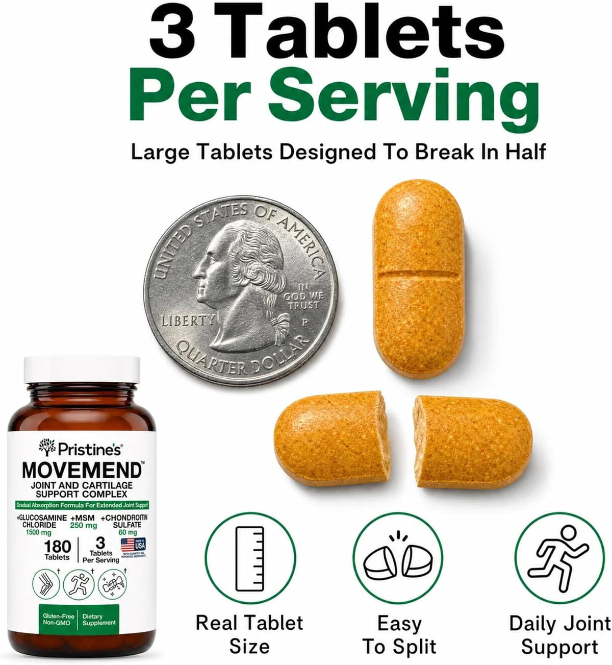 PRISTINE'S Movemend Glucosamine MSM Chondroitin Joint Support, 180 Tablets | Hyaluronic acid, Collagen Peptides, Vitamin C, Boswellia, Curcumin, Ginger, and Black Pepper For Joint Comfort and Mobility.