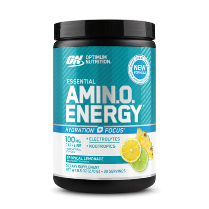 Optimum Nutrition, Amino Energy Powder Plus Focus, with Bcaa, Electrolytes, and Caffeine, Watermelon, 30 Servings | Contains BCAAs, Electrolytes, 100 mg Caffeine, 5g Amino Acids, Zero Sugar, Supports Hydration, Banned Substance Tested