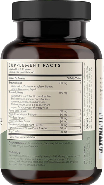TERRA ORIGIN Digestive Enzymes with Probiotics & Prebiotics | 60 Capsules | Supports Digestive Gut Health | Non GMO, Gluten Free, Vegan | for Women and Men