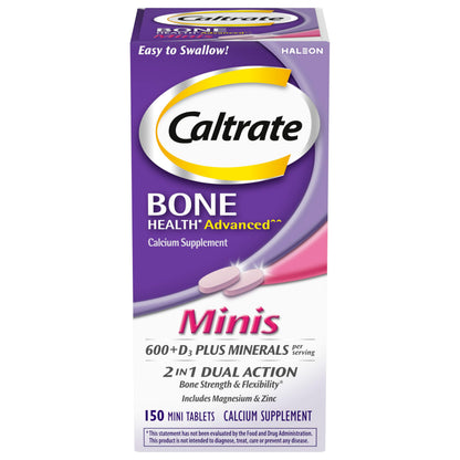 Caltrate Minis 600 Plus D3 Plus Minerals Calcium and Vitamin D Supplement Tablets, Bone Health and Mineral Supplement for Adults - 150 Count