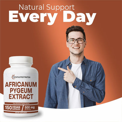 Africanum Pygeum 500mg, 25:1 Extract, 150 Pills, Extra Strength Pygeum Supplement for Men and Women, Non-GMO and Gluten-Free Bark Extract Capsules, 5 Months Supply