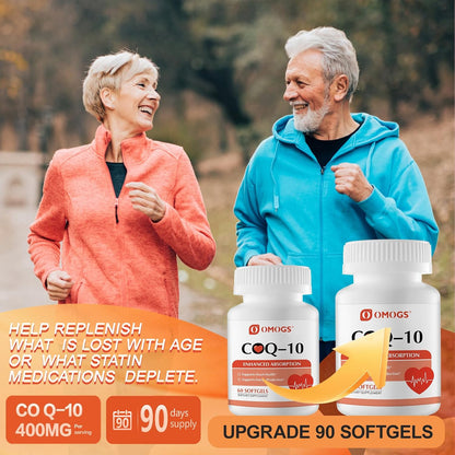 OMOGS CoQ10 400mg Softgels, Coenzyme Q10 High Absorption Supplements Support Heart Health, Cardiovascular Health, Immune System & Cellular Energy Production, Gluten Free, 90 Softgels