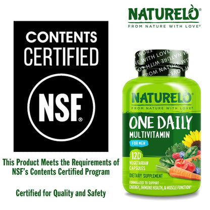 NATURELO Mens Multivitamins - One Daily Multivitamin for Men with Vitamins, Minerals & Organic Whole Foods, Boost Energy & Health, Non-GMO, 120 Vegetarian Capsules