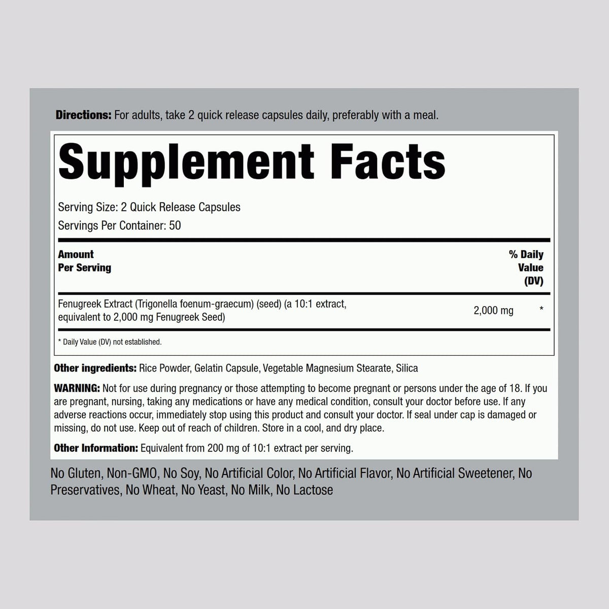 Piping Rock Fenugreek Capsules for Women | 100 Pills | Seed Extract Concentrate | Herbal Supplement | Non-GMO, Gluten Free