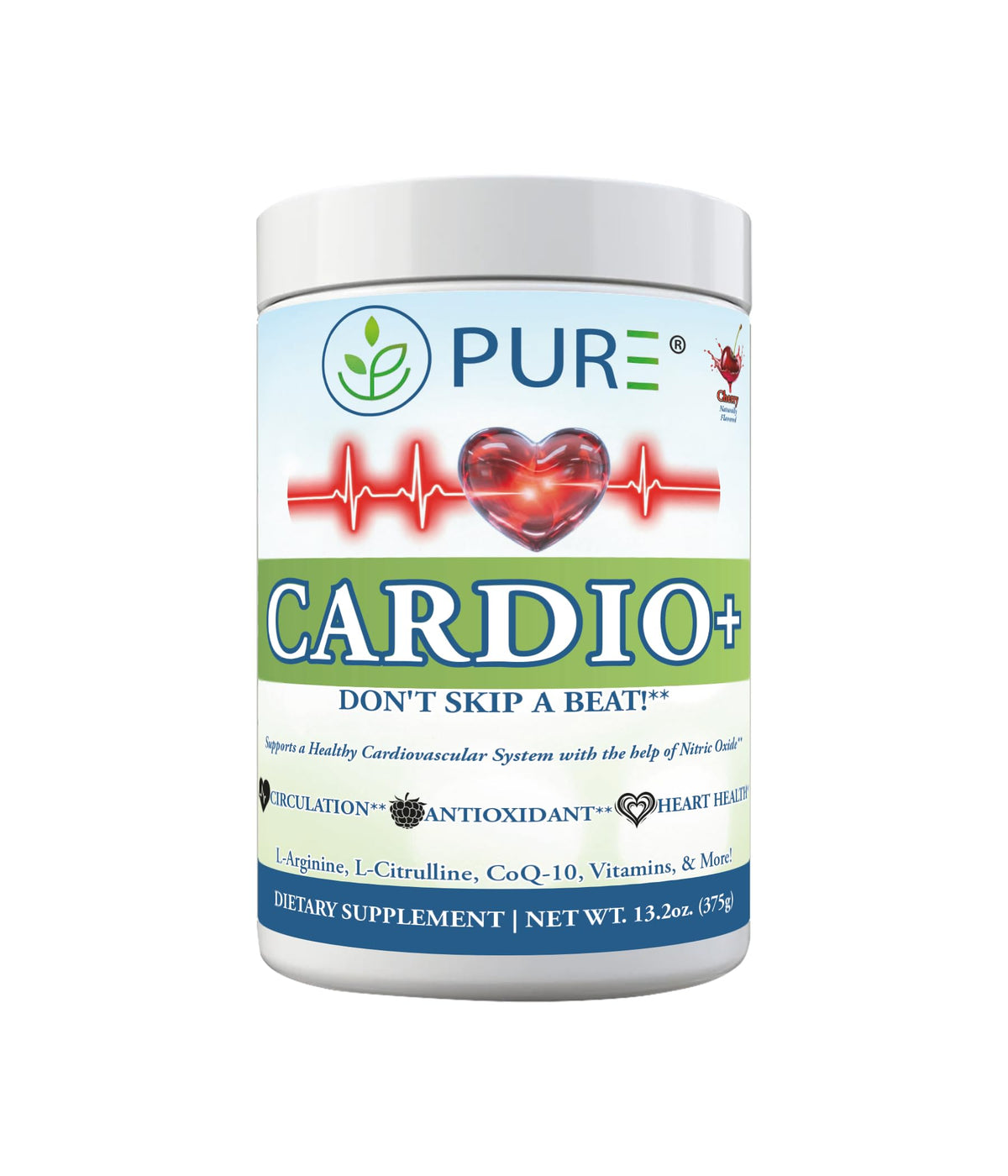 PURE® Cardio+ Nitric Oxide Heart & Circulation Support - 5000mg L-Arginine & 1000mg L-Citrulline - Mango, 30 Servings Powder, 375 Grams - CoQ10 Beet Root - High Potency Cardiovascular Formula
