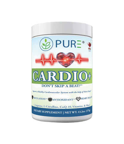 PURE® Cardio+ Nitric Oxide Heart & Circulation Support - 5000mg L-Arginine & 1000mg L-Citrulline - Mango, 30 Servings Powder, 375 Grams - CoQ10 Beet Root - High Potency Cardiovascular Formula