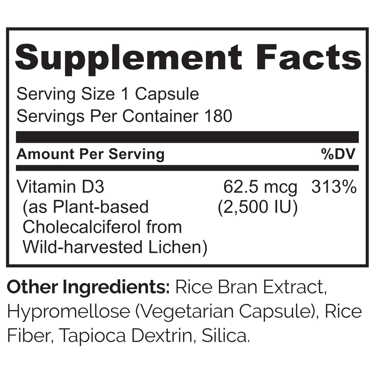 NATURELO Vitamin D - 2500 IU - Plant Based from Lichen - Natural D3 Supplement for Immune System, Bone Support, Joint Health - Vegan - Non-GMO - Gluten Free - 180 Capsules