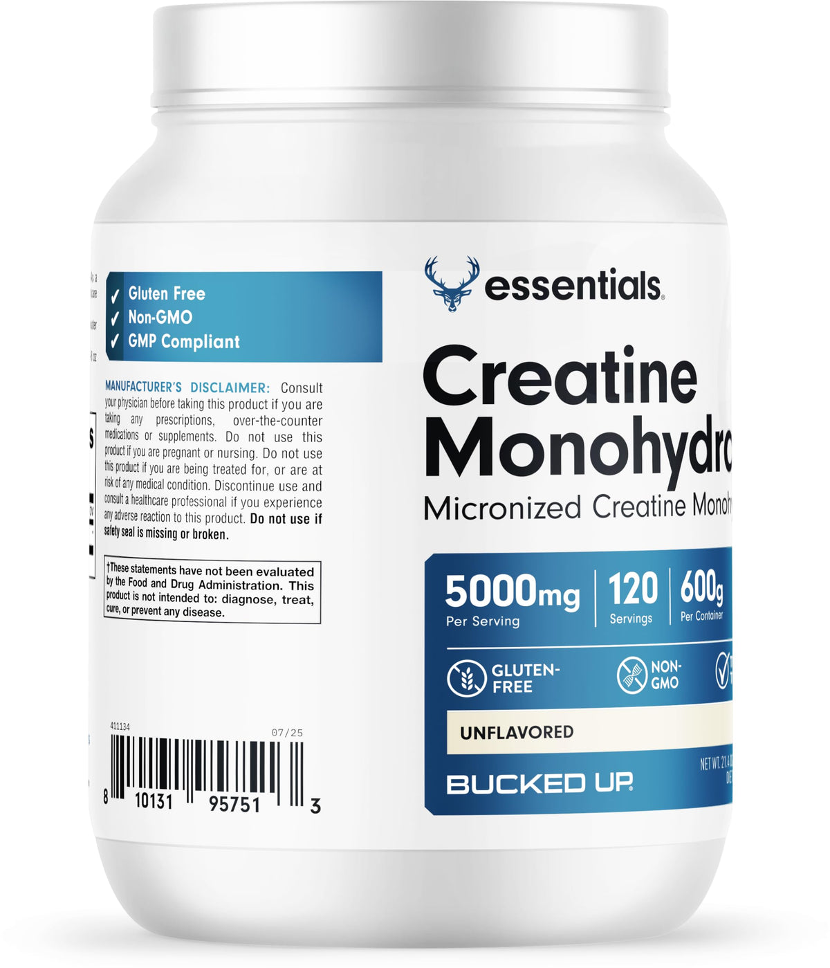Bucked Up Pure Micronized Creatine Monohydrate for Women and Men - Easy to Mix and Unflavored - 5G Per Serving - 50 Servings - 250 Grams Per Container