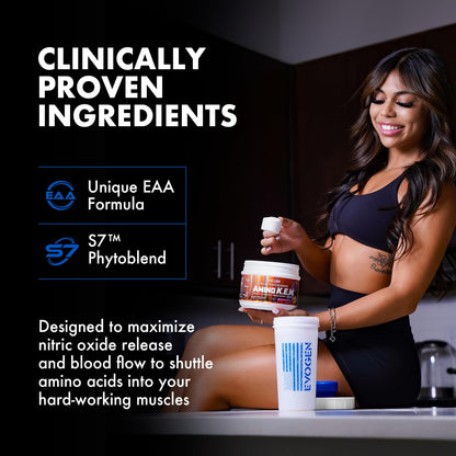 Evogen Amino K.E.M. EAA & BCAA | Tropic Thunder | 30 Servings | S7 nitric oxide blend with betaine anhydrous, coconut water and leucine for blood flow, muscle growth, hydration and recovery