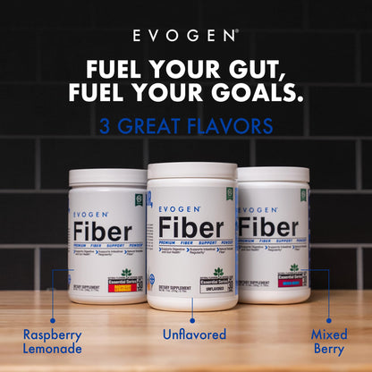 Evogen Fiber Powder | Gut Health | Natural Raspberry Lemonade | 30 Servings | Psyllium husk, inulin and digestion-resistant maltodextrin to ease bloating and support regularity; keto, low-carb friendly