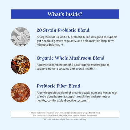 Gundry MD® Daily Pre & Pro Biotics with 50 Billion CFUs, 30 Servings | Added Organic Adaptogenic Mushroom Blend for Immune Support, Proactive Digestion, Leaky Gut & Gut Health Support, Once Daily