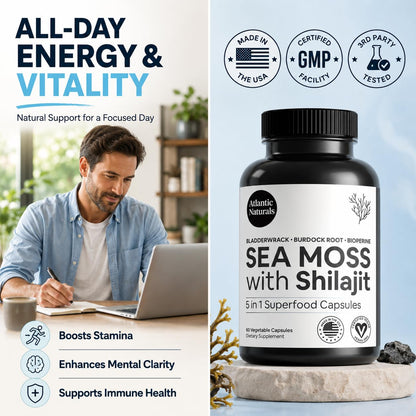 Superfood Organic Irish Sea Moss Capsules - 120 Veggie Capsules | Wildcrafted Organic Sea Moss Supplement for Men & Women | Better Than Sea Moss Gel | Support Immunity & Skin, 1000mg
