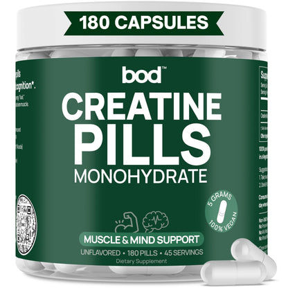Bod Creatine HCL Capsules – 150 Pills | Creatine Hydrochloride Supplement for Men & Women | Easy-to-Swallow Alternative to Monohydrate Powder, Unflavored & Keto-Friendly