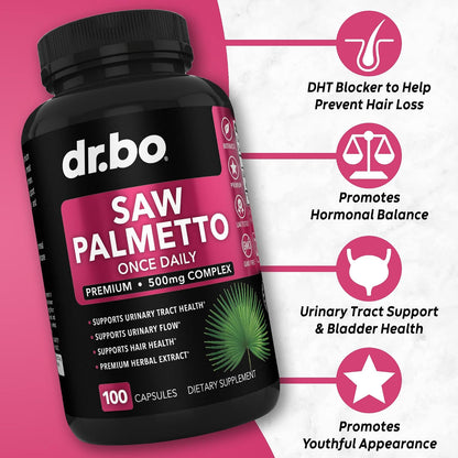 Saw Palmetto for Women Hair Loss - DHT Blocker for Women Natural Growth Plus Bladder Control Supplements Complex - Pure Saw Palmetto Hair Loss Supplement Capsules Support Extract & Urination Pills Aid
