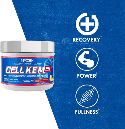 Evogen Cell K.E.M. PR Creatine | Raspberry Lemonade | 30 Servings | 4:1:1 BCAA ratio with added EAAs, NO3-T nitrate and KSM-66 ashwagandha for blood flow, recovery and muscle fullness