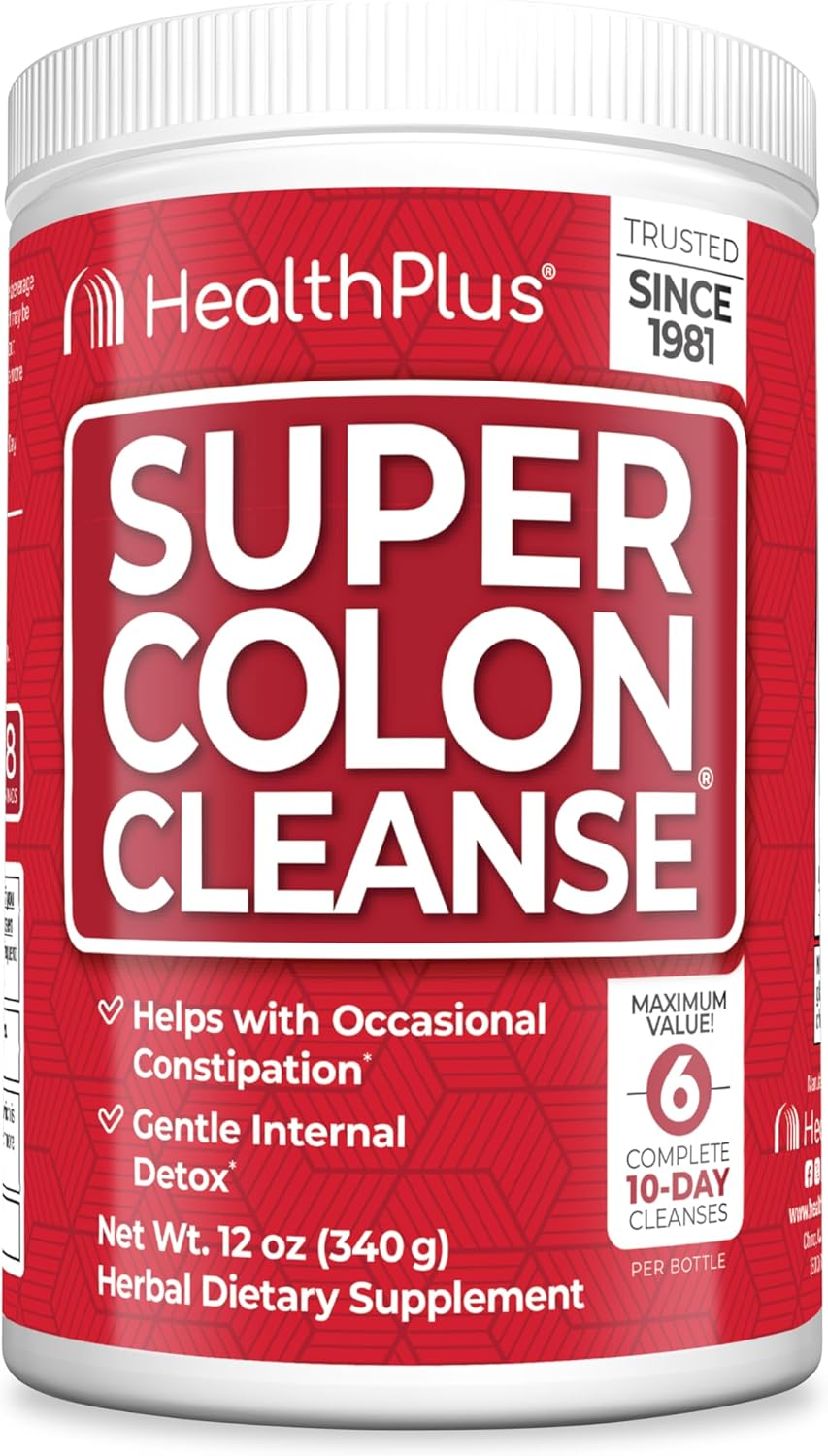 Health Plus Super Colon Cleanse Powder with Senna Leaf & Psyllium, 12 oz | Contains senna leaf, psyllium husk, and fennel seed, 68 servings; may support occasional constipation relief and cleansing