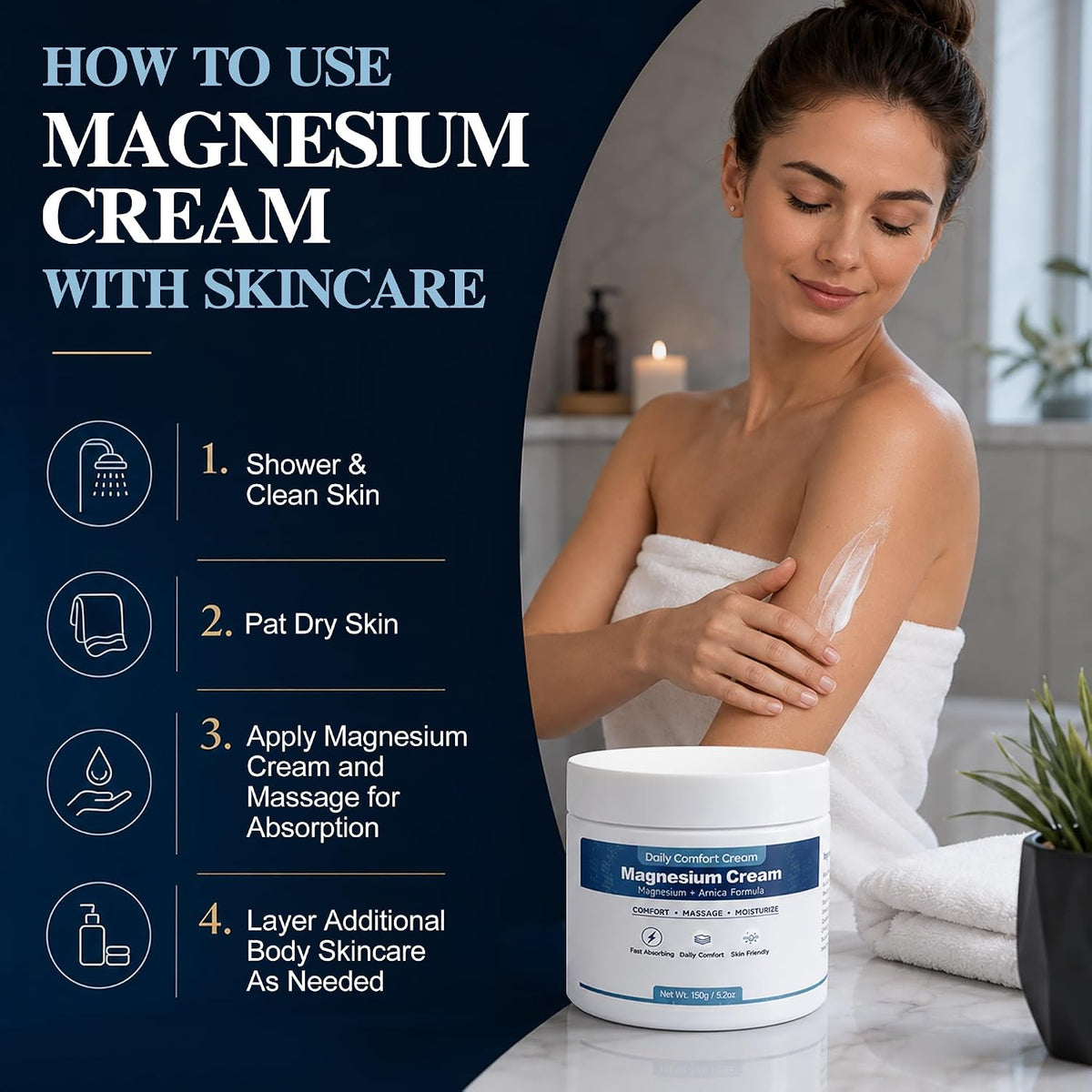 Magnesium & Arnica Body Cream with MSM, Boswellia Extract, Lavender Oil & Raw Shea Butter | Fast Absorbing Topical Magnesium Chloride Lotion for Muscle Joint Discomfort Relief