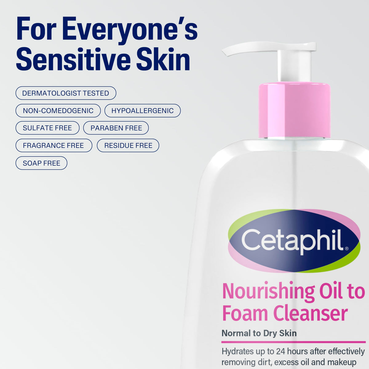 Cetaphil Nourishing Oil to Foam Facial Cleanser for Normal to Dry Skin, up to 24 Hour Hydration, 8 fl oz