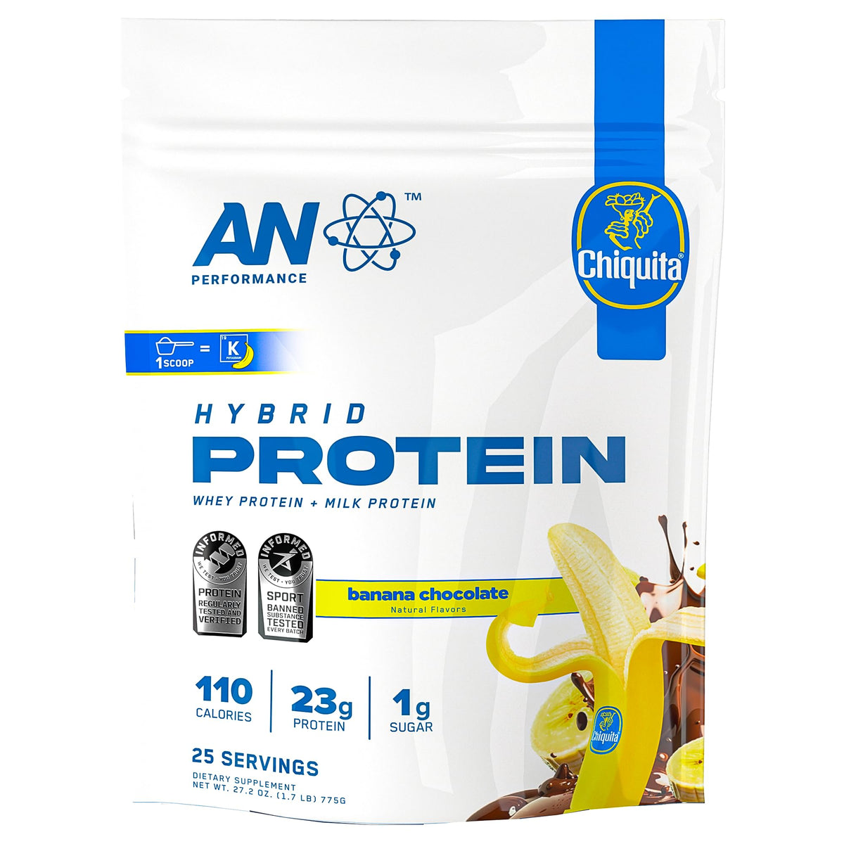AN Performance Whey Protein Powder | Chiquita Banana Peanut Butter | 23g Protein, 1g Sugar, 100% Whey | Gluten-Free, Low Carb, Low Fat | Keto Friendly | Essential Amino Acids for Muscles | 25 Servings