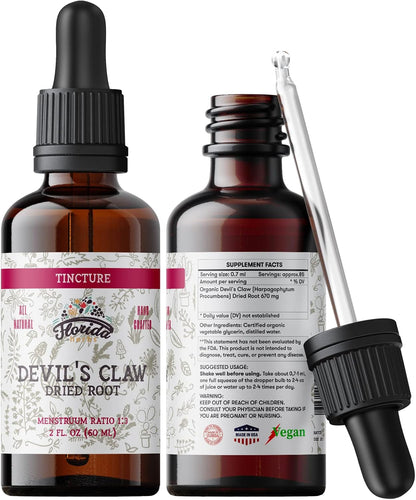Devil's Claw Tincture Alcohol Free Organic Extract (Harpagophytum Procumbens) Herbal Supplement, Non-GMO in Cold-Pressed Organic Vegetable Glycerin, 700 mg, 2 oz (60 ml)