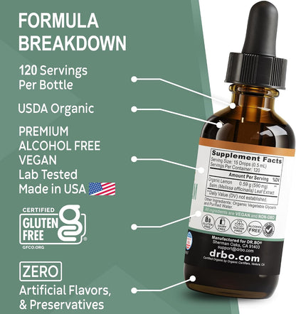 Organic Lemon Balm Extract Tincture - Organic Lemon Balm Leaf Liquid Extract Drops Oil Melissa Officinalis, Calm Relaxation Tea Supplements - Vegan Liquid Drops Tincture Supplement, Kids & Adults 2oz