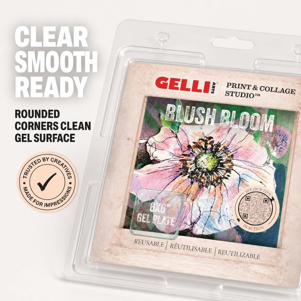 Gelli Arts Gel Printing Plate – Reusable Gel Printing Plate, Printmaking Supplies, Monoprinting at Home, Arts and Crafts – Easy Cleaning & Storage – Made in the USA – 6" x 6" – Blush Bloom