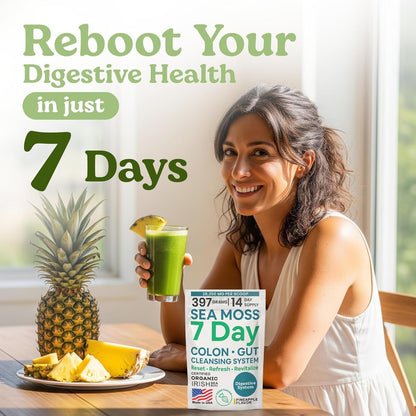 Atlantic Naturals Psyllium Husk Fiber Powder with Sea Moss – 7 Day Colon Cleanse & Daily Fiber Supplement Drink Mix with Senna – Gut Health & Regularity for Women & Men – Pineapple, 14 oz