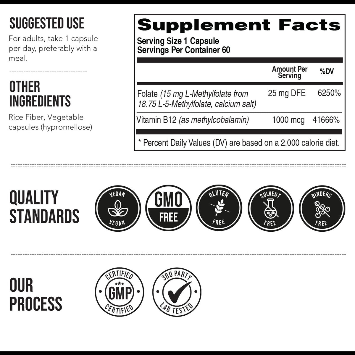 L Methyl Folate 15mg Plus Methyl B12 Cofactor – High Potency, Active 5-MTHF Form - Supports Mood, Methylation, Cognition – Bioactive Forms of Vitamin B9 & B12 (60 Capsules – 60 Servings)