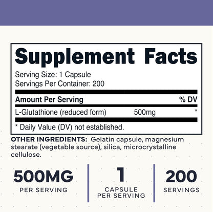 Type Zero Clean Glutathione (500mg) 200 Capsules, Reduced Form, Gluten-Free | GMO-Free
