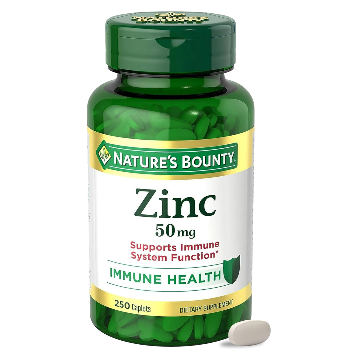 Nature’s Bounty Zinc 50mg, Immune Support & Antioxidant Supplement, Promotes Skin Health, 1 Caplet Per Day, Gluten Free, 250 Vegetarian Caplets