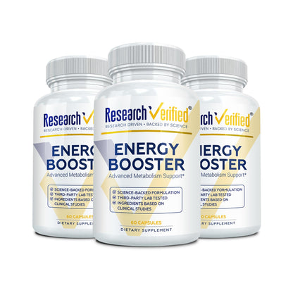 Research Verified Energy Booster - Natural Energy Support - 60 Capsules - Caffeine Free - B Vitamins and Adaptogens - 1 Month Supply