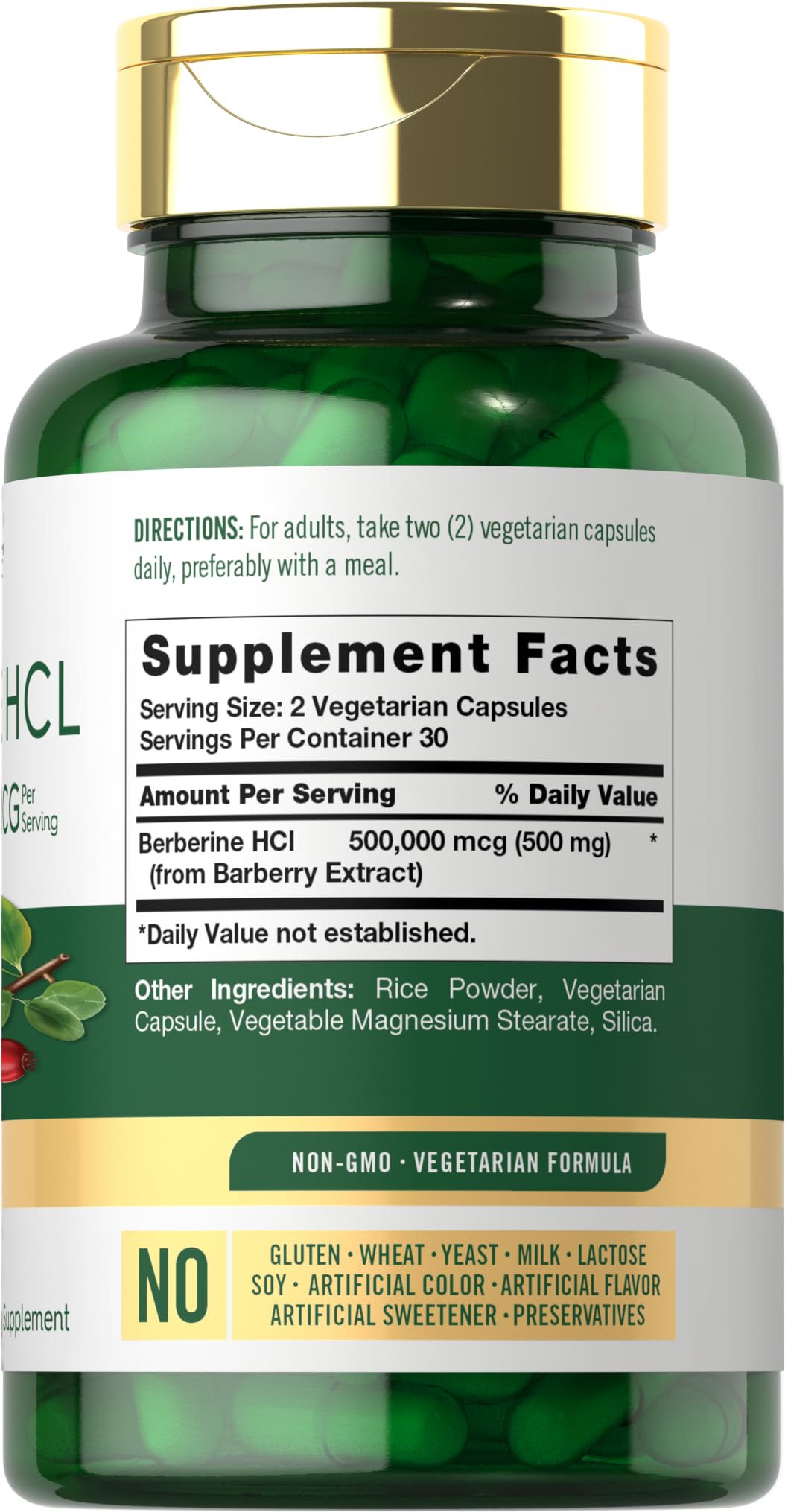 Carlyle Berberine HCL Supplement | 500,000mcg | 60 Capsules | Vegetarian, Non-GMO, Gluten Free