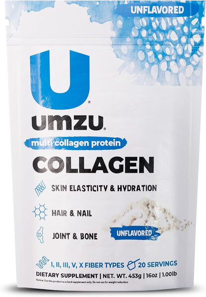 UMZU zuCollagen Collagen Peptides Powder, Unflavored | 5 Collagen Types I, II, III, V and X, Hydrolyzed Collagen Peptides, Hair, Skin, Joint and Daily Recovery Support