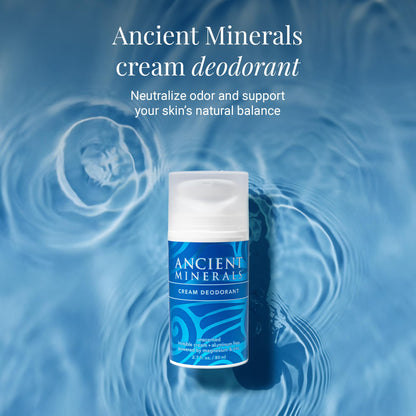 Ancient Minerals Deodorant Cream, Aluminum-Free, Eucalyptus & Mint, 2oz | Magnesium, zinc & vitamin E. Vegan, 24-hour odor protection, Eucalyptus & Mint scent. 2 oz.