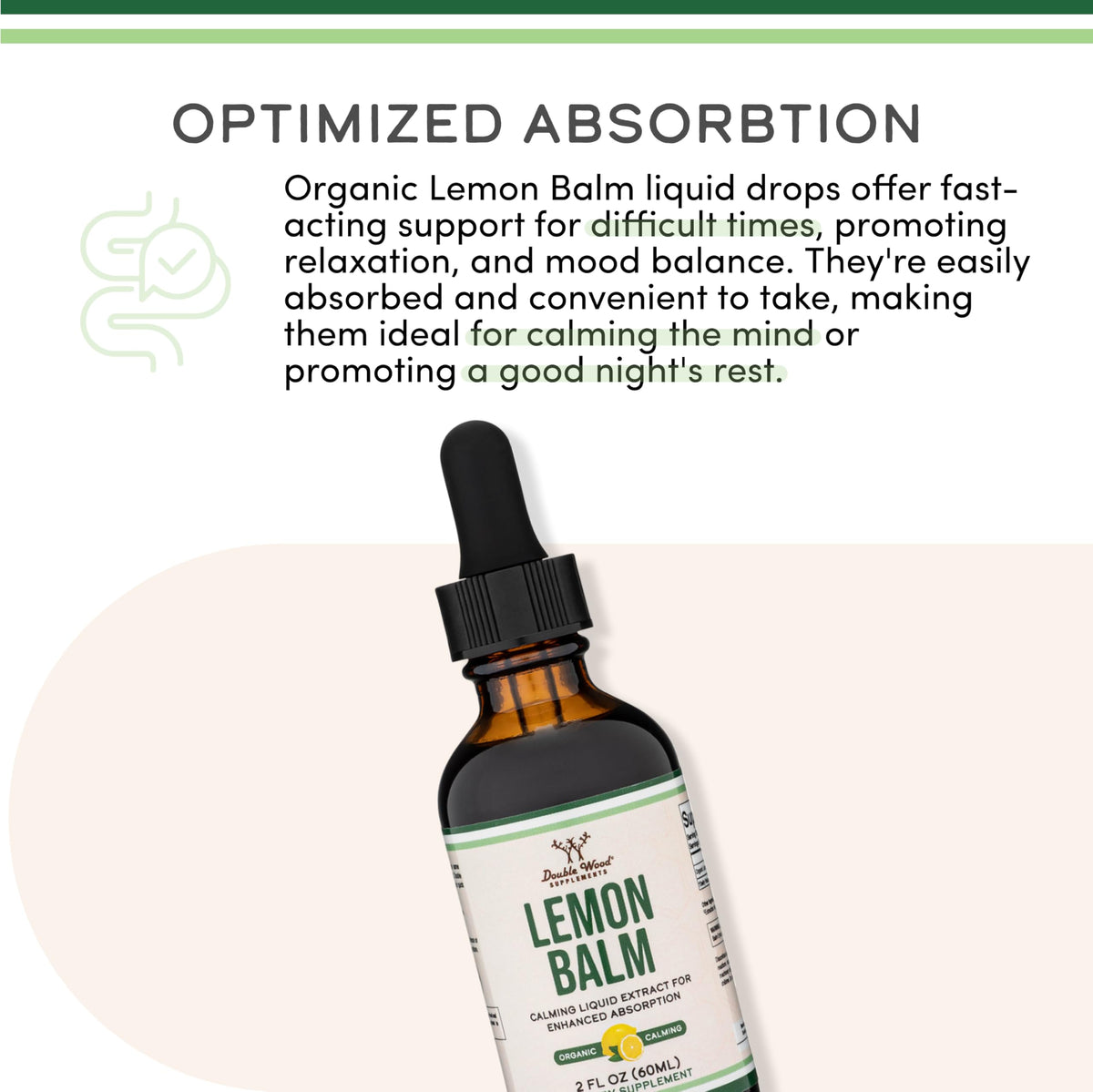 Double Wood Supplements Organic Lemon Balm Tincture - for Digestion & Relaxation 590mg - 2FL OZ, 120 Servings (Better Absorbed Than Capsules, Great for Lemon Balm Tea)