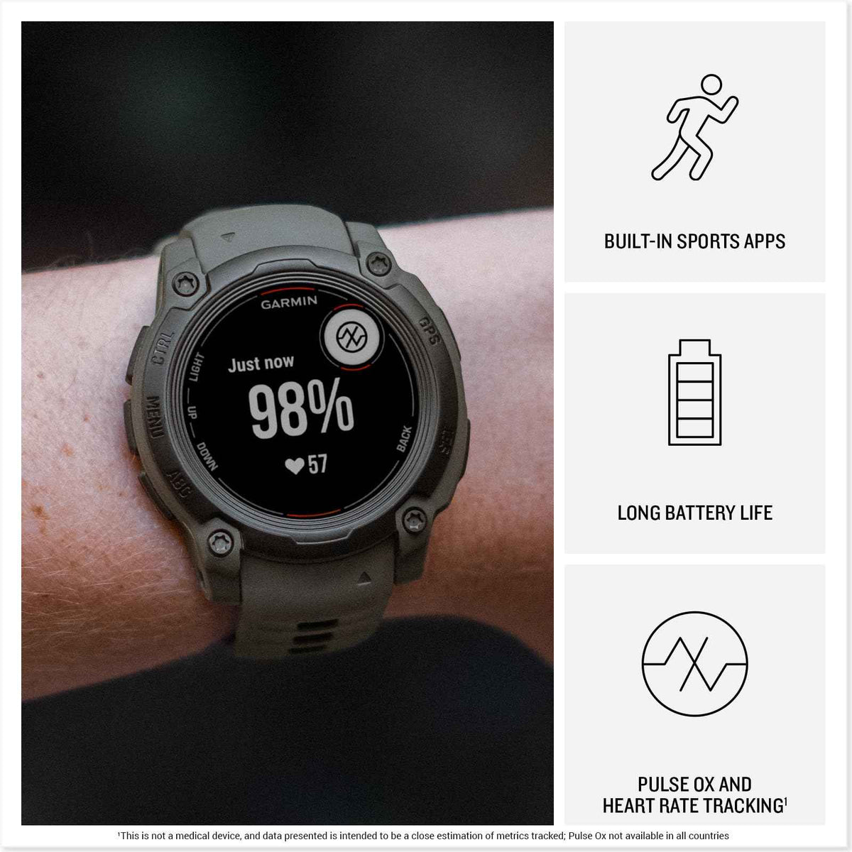 Garmin Instinct® E, Rugged GPS Smartwatch, 45mm, Electric Lime